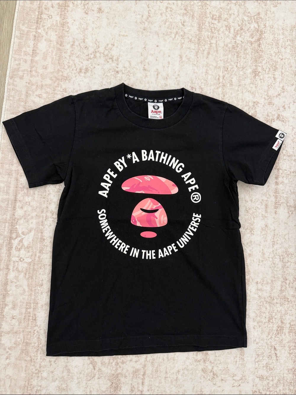 AAPE by A Bathing Ape Black Logo Tee with Pink Graphic